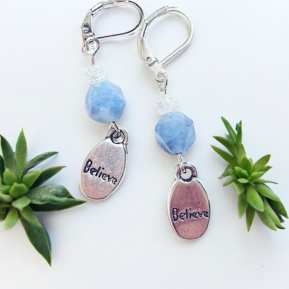 Clearance BELIEVE handmade 925 sterling silver charm earrings blue tourmaline